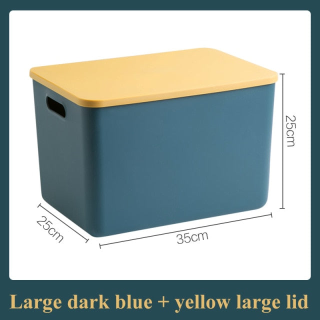 Nordischer Wäschekorb aus bonbonfarbenem Kunststoff mit Deckel