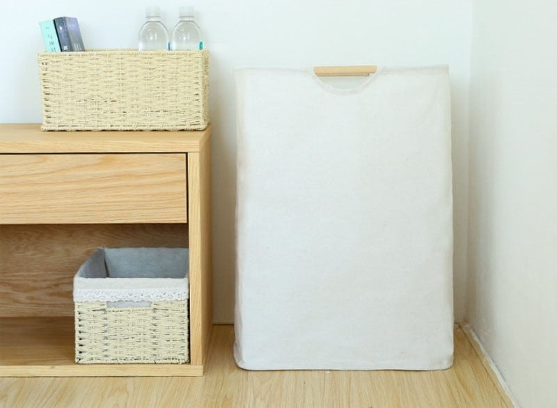 Wäschekorb mit Holzgriff Weiß