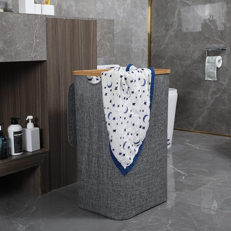 Großer Wäschekorb mit Holzgriff und Deckel