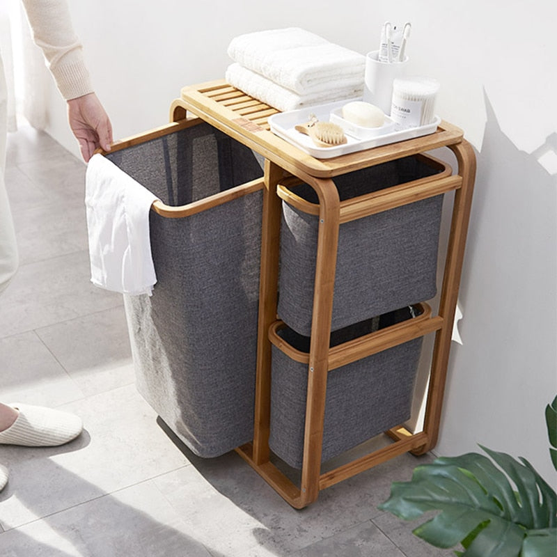 Wäschekorb mit 3 Bambusgittern