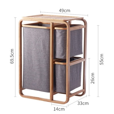 Wäschekorb mit 3 Bambusgittern