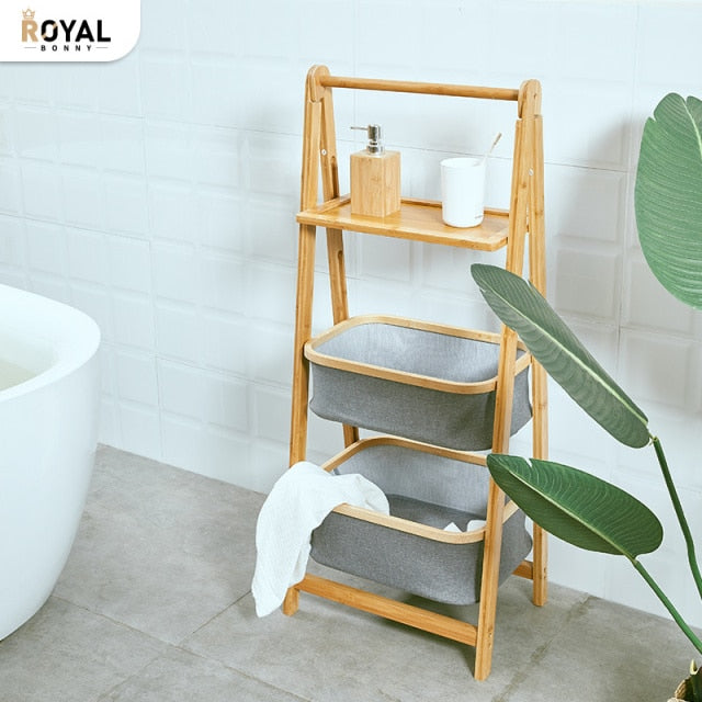 Wäschekorb aus Holz mit großem Fach