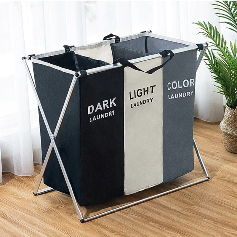 Tragbarer Wäschekorb mit 3 Fächern