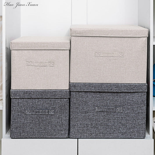 Waschbarer quadratischer Wäschekorb aus Baumwolle und Leinen