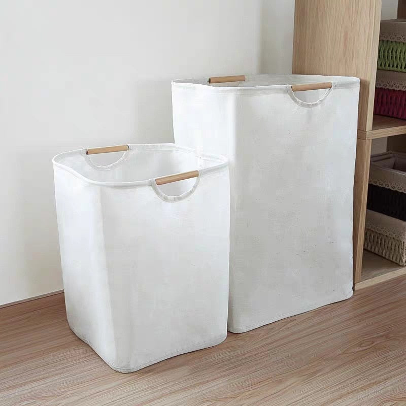 Wäschekorb mit Holzgriff Weiß