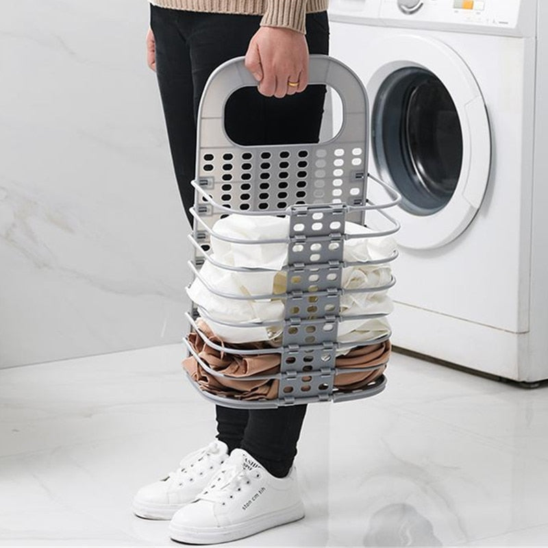 Zusammenklappbarer Wäschekorb aus Kunststoff mit stabilem Griff