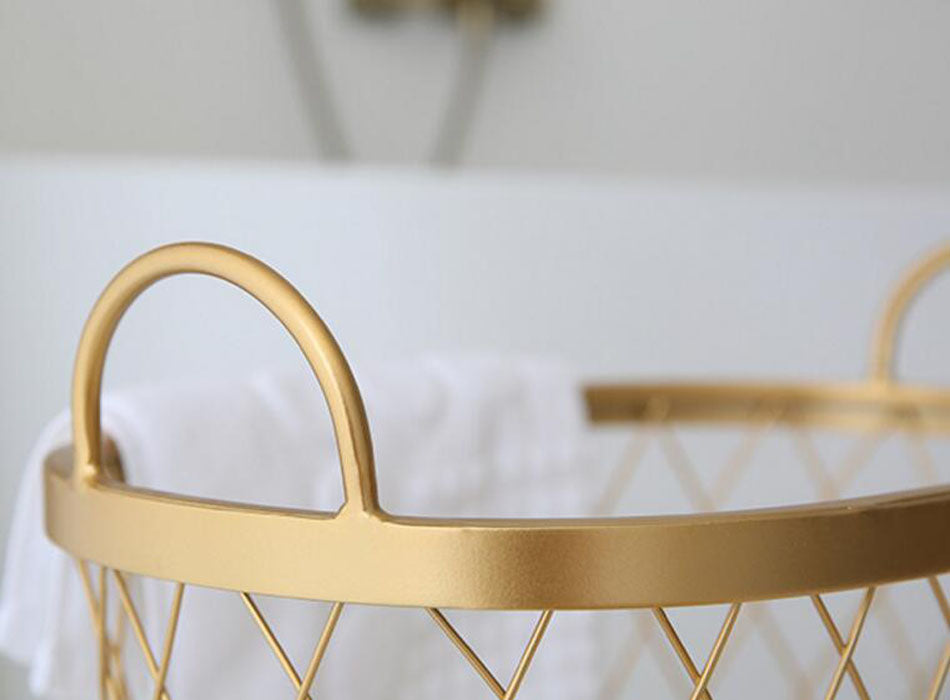 golden | Schwarz | Wäschekorb aus Metall mit Rädern